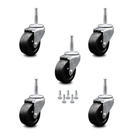 Service Caster 2 Inch Soft Rubber Wheel 5/16 Grip Neck Stem Caster, 5PK SCC-GN05S210-SRS-5